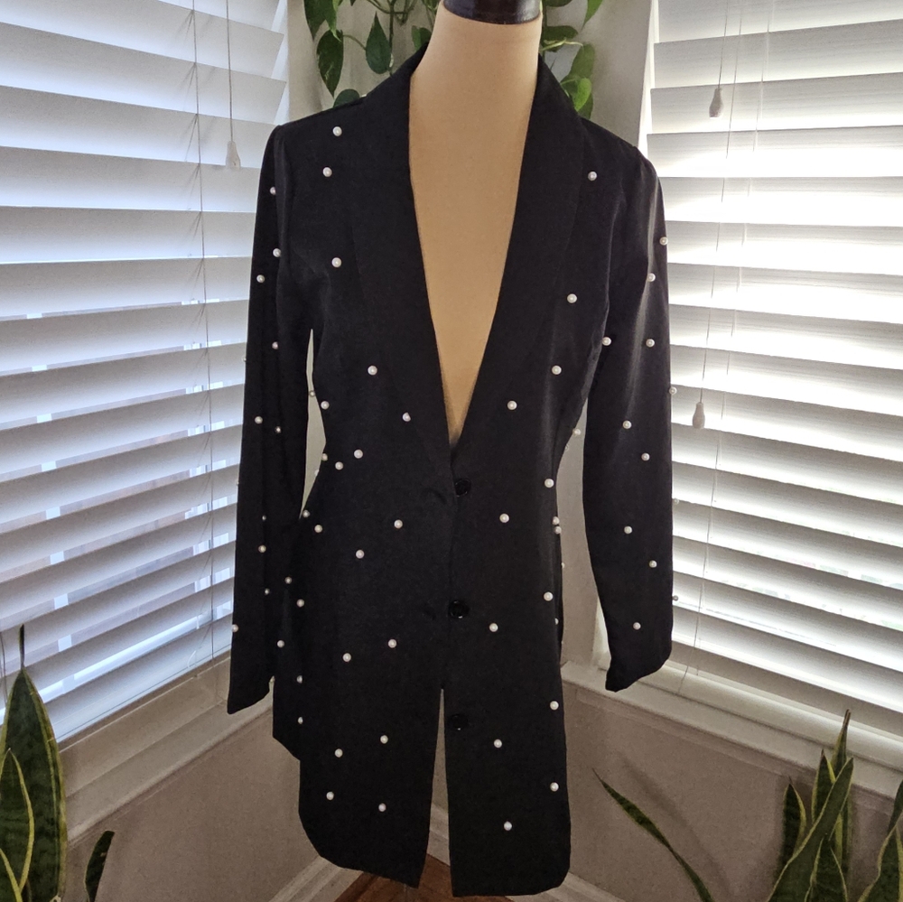 Saint Genies Black Blazer With Pearls